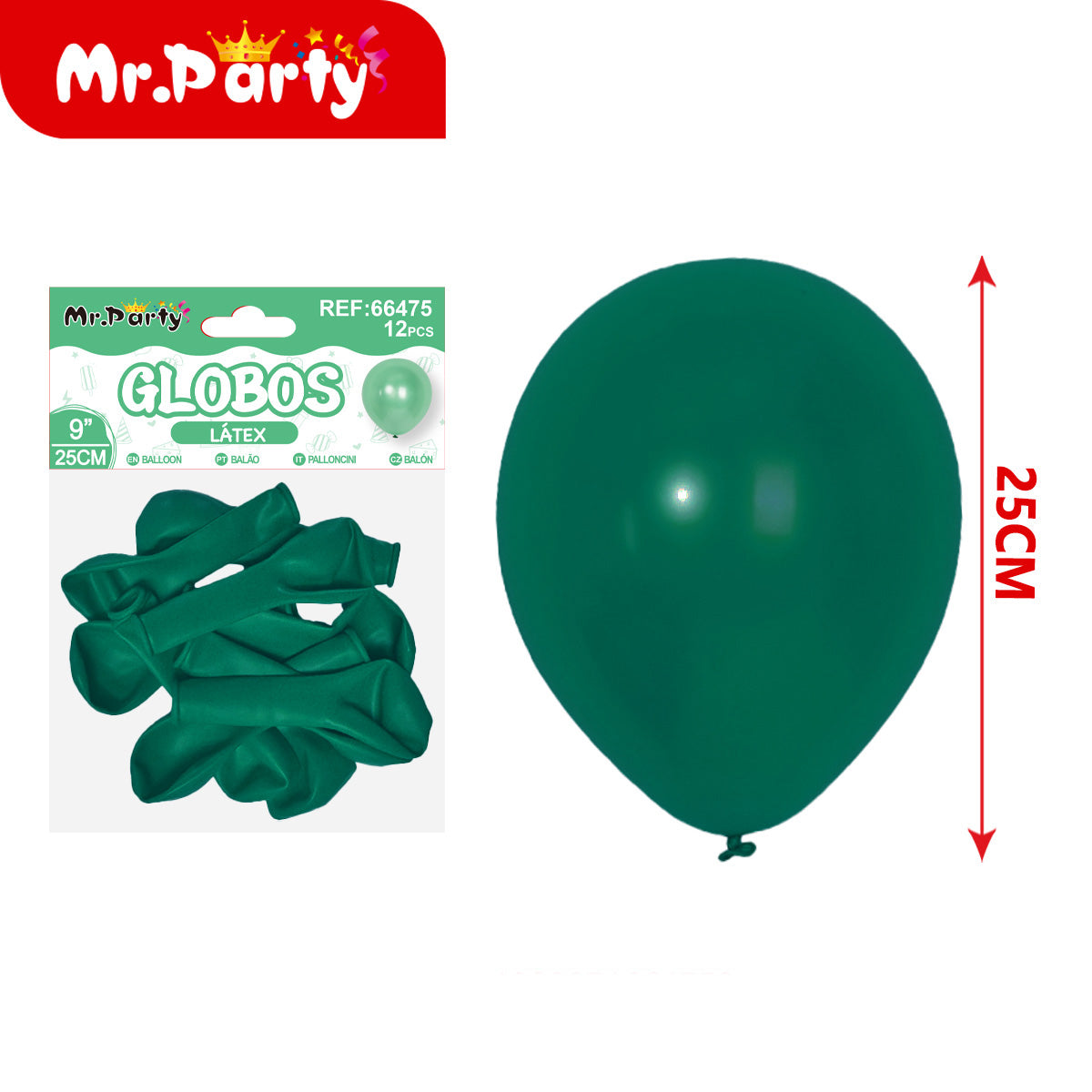 Globos de Látex 9” (25 cm) – Con 12 globos | Mr. Party Brillosos - Mayoreo 12pzas