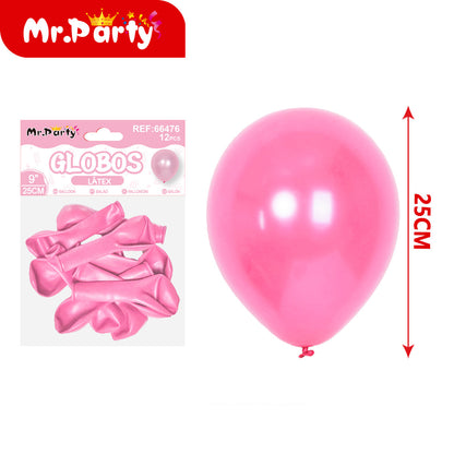 Globos de Látex 9” (25 cm) – Con 12 globos | Mr. Party Brillosos - Mayoreo 12pzas