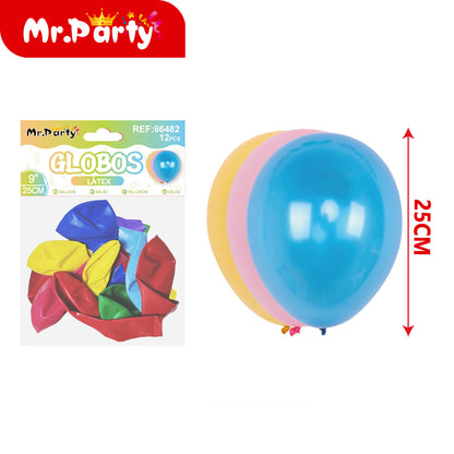 Globos de Látex 9” (25 cm) – Con 12 globos | Mr. Party Brillosos - Mayoreo 12pzas