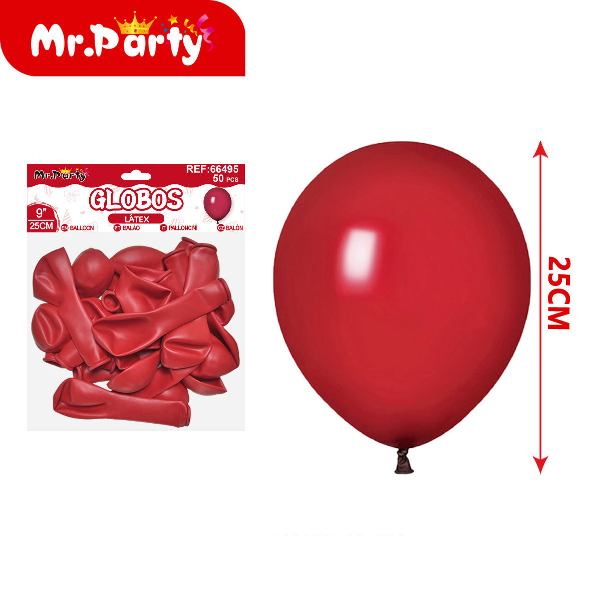 Globos de Látex 9” (25 cm) – Con 50 Globos| Mr. Party - Mayoreo 12pzas