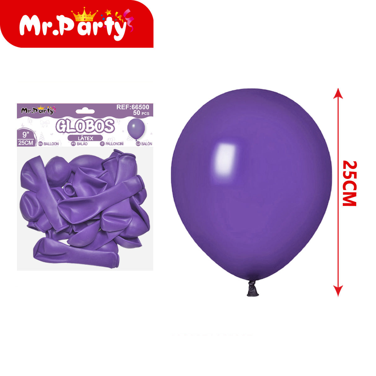 Globos de Látex 9” (25 cm) – Con 50 Globos| Mr. Party - Mayoreo 12pzas