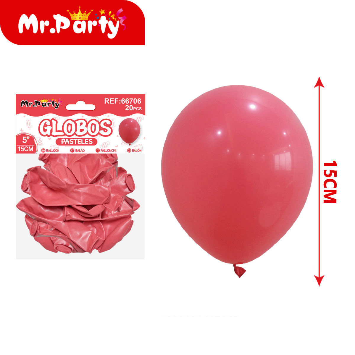 Globos Pastel 5” (15cm) Mr. Party | Paquete 20 pzas | Decoración para Arcos y Guirnaldas- Mayoreo 12 pzas