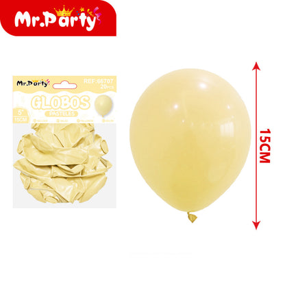 Globos Pastel 5” (15cm) Mr. Party | Paquete 20 pzas | Decoración para Arcos y Guirnaldas- Mayoreo 12 pzas