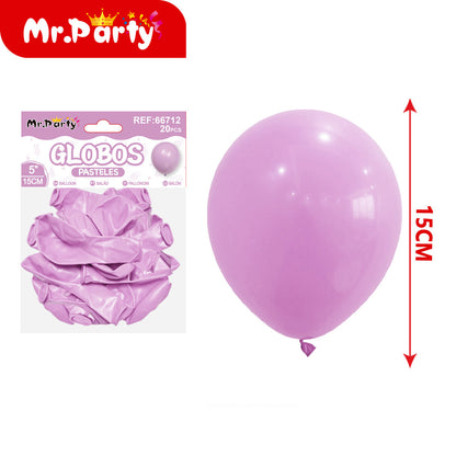 Globos Pastel 5” (15cm) Mr. Party | Paquete 20 pzas | Decoración para Arcos y Guirnaldas- Mayoreo 12 pzas