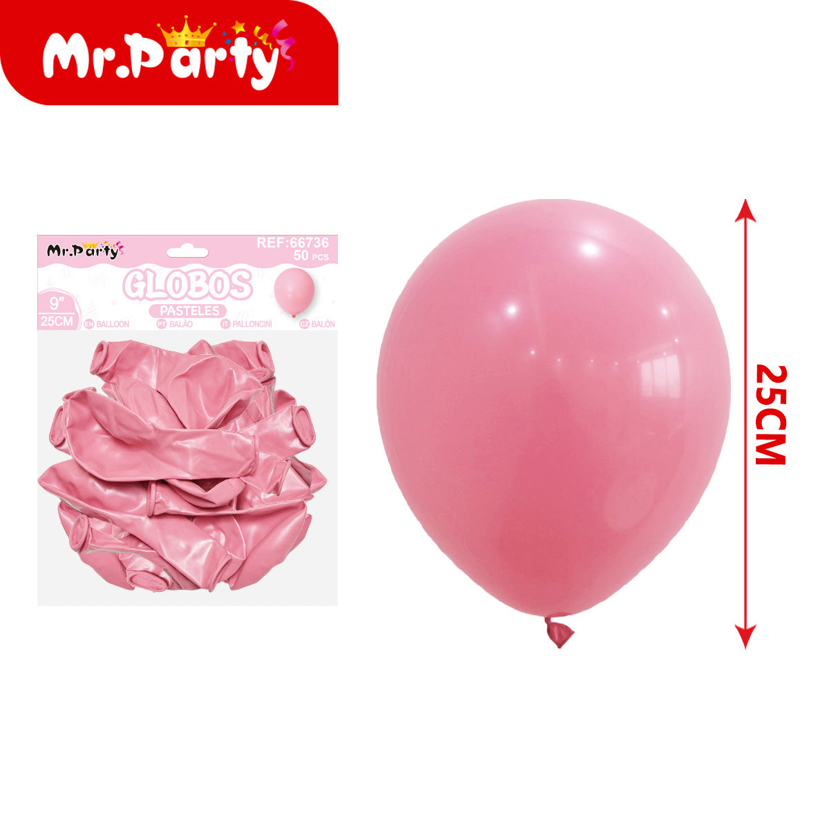 🎈 Globos de Látex Pastel 9” (25 cm) |Con 50 globos | Mr. Party