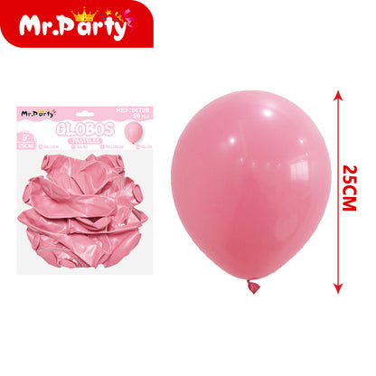 🎈 Globos de Látex Pastel 9” (25 cm) |Con 50 globos | Mr. Party Paquete 12 pzas Mayoreo