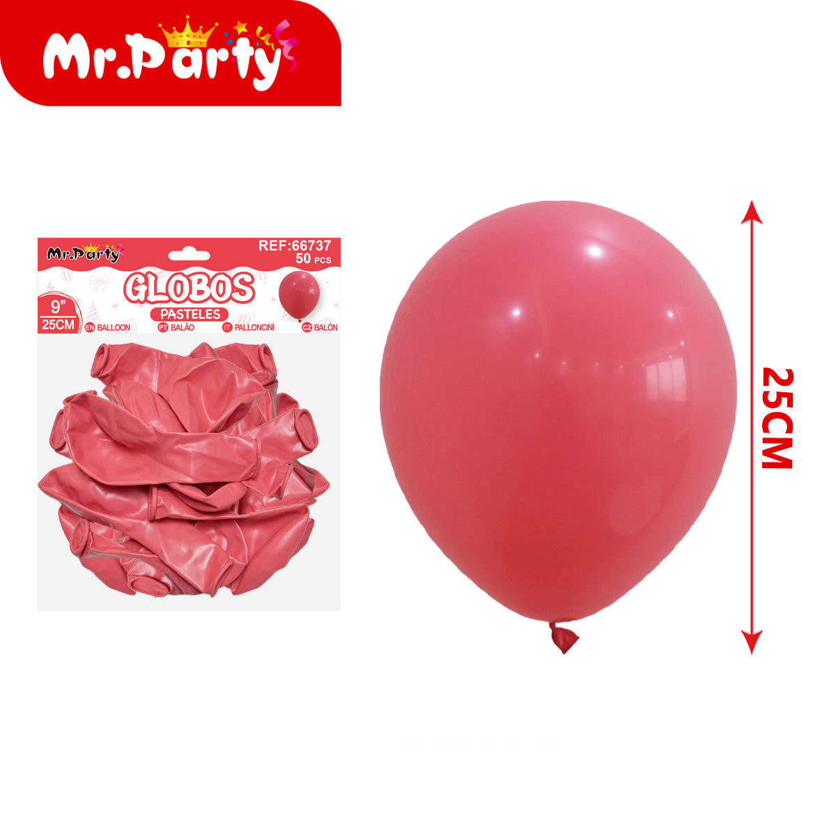 🎈 Globos de Látex Pastel 9” (25 cm) |Con 50 globos | Mr. Party Paquete 12 pzas Mayoreo