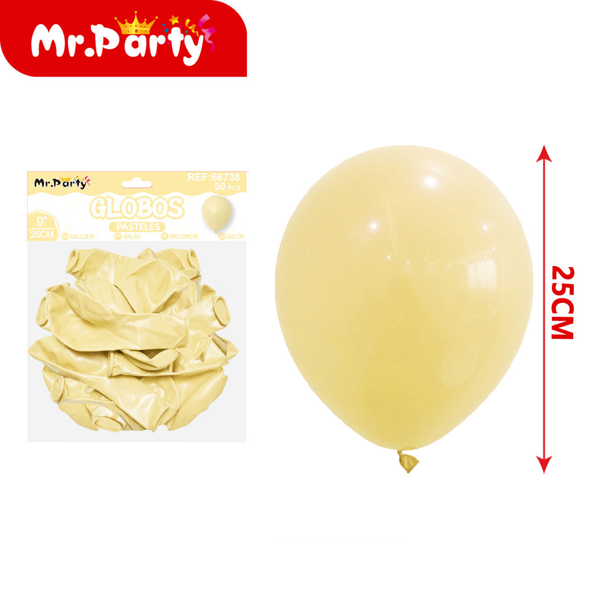 🎈 Globos de Látex Pastel 9” (25 cm) |Con 50 globos | Mr. Party
