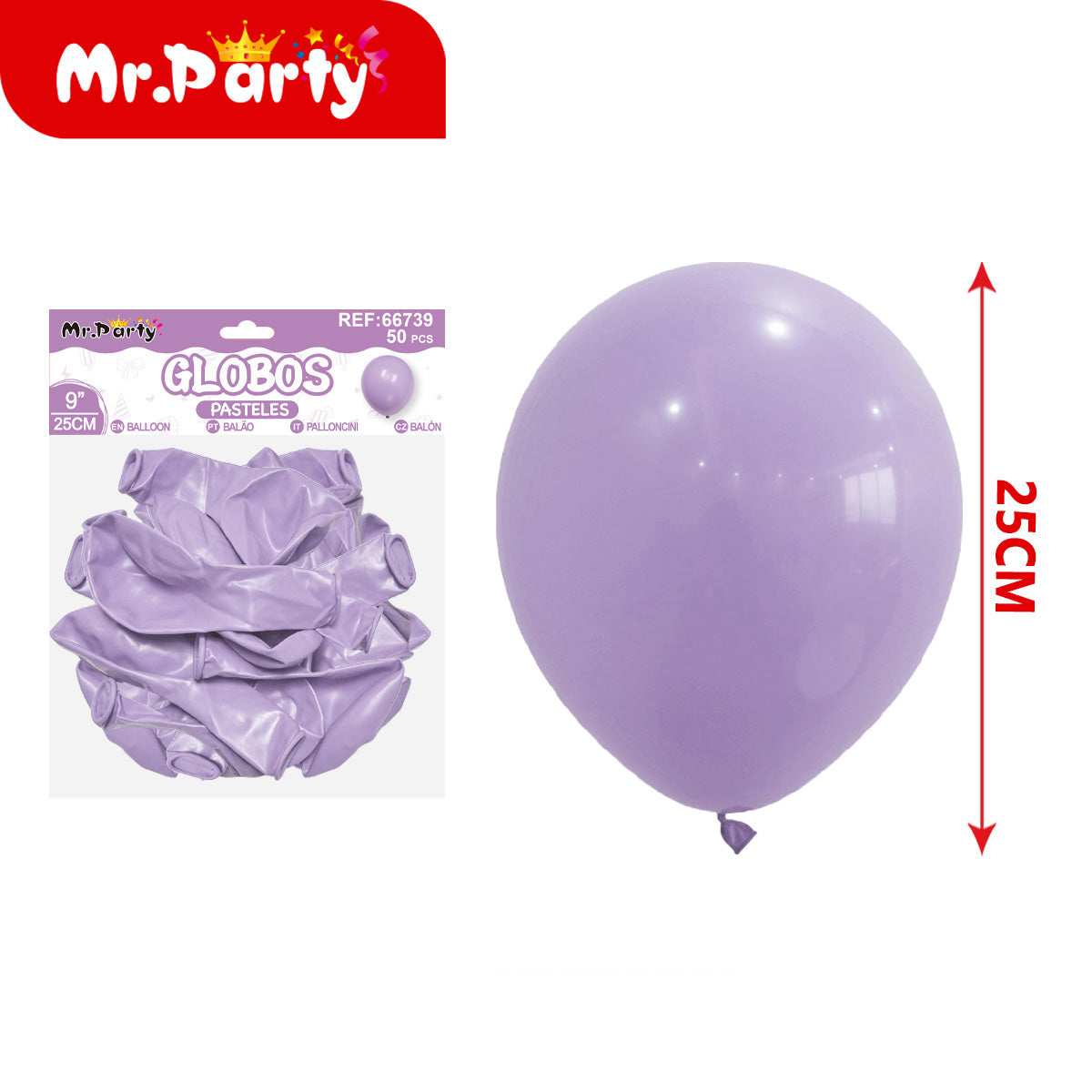 🎈 Globos de Látex Pastel 9” (25 cm) |Con 50 globos | Mr. Party Paquete 12 pzas Mayoreo