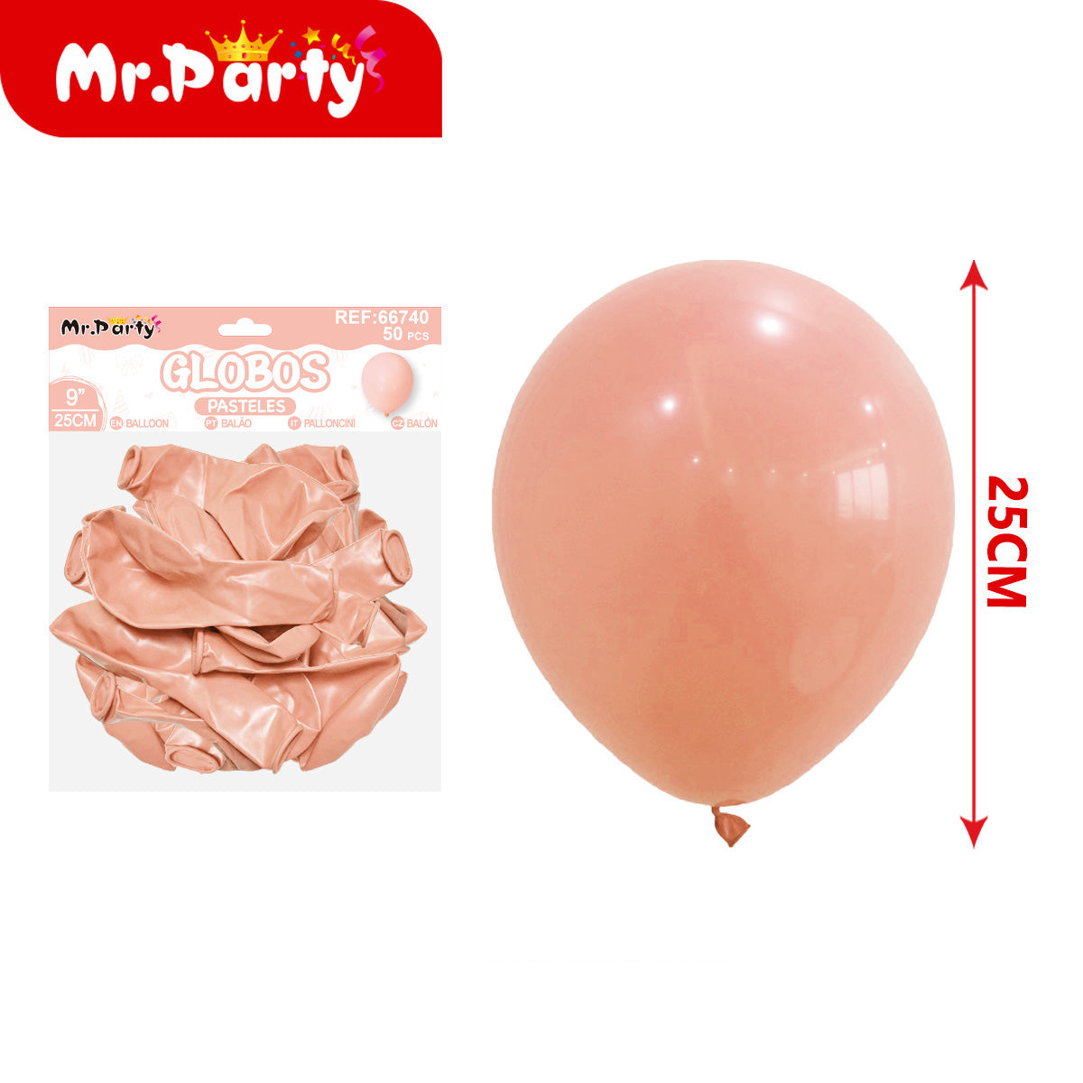 🎈 Globos de Látex Pastel 9” (25 cm) |Con 50 globos | Mr. Party Paquete 12 pzas Mayoreo