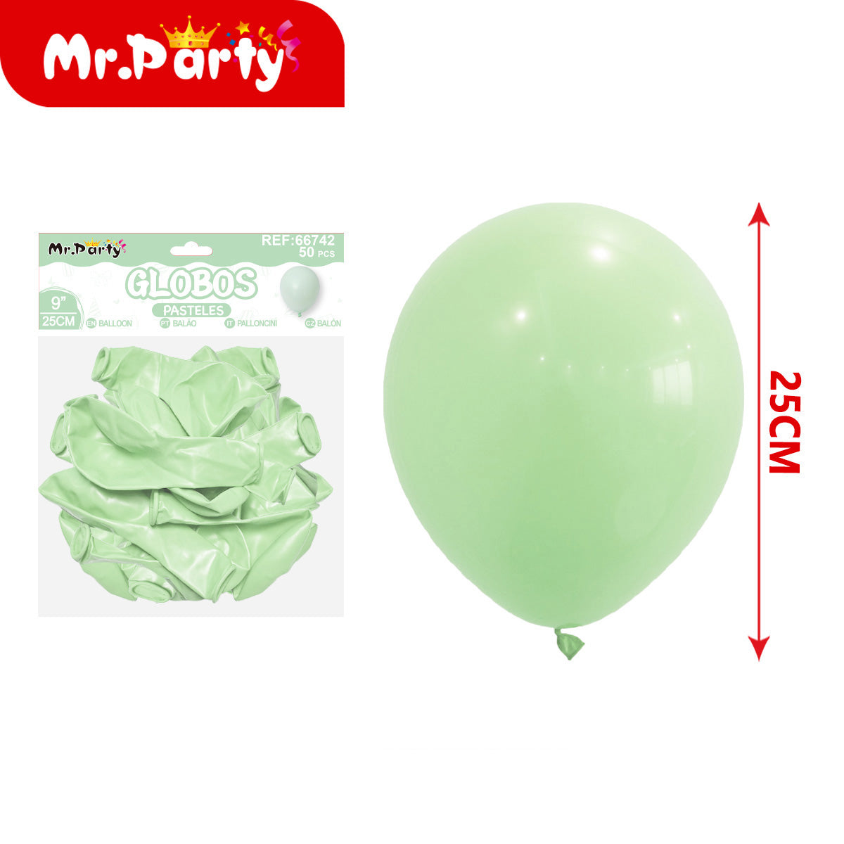 🎈 Globos de Látex Pastel 9” (25 cm) |Con 50 globos | Mr. Party