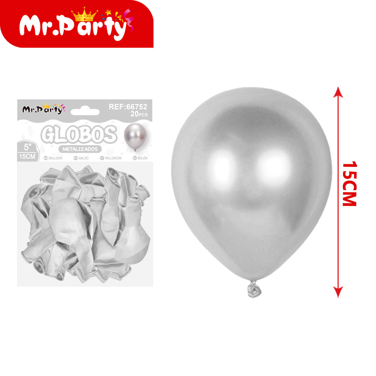 ✨ Globos de Látex Metalizados 5” (15 cm) | Con 20 globos | Mr. Party