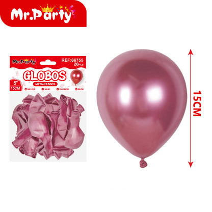 ✨ Globos de Látex Metalizados 5” (15 cm) | Con 20 globos | Mr. Party- 12pzas mayoreo