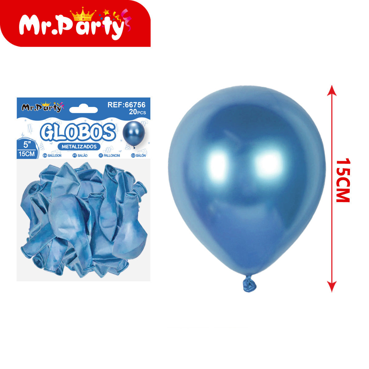 ✨ Globos de Látex Metalizados 5” (15 cm) | Con 20 globos | Mr. Party