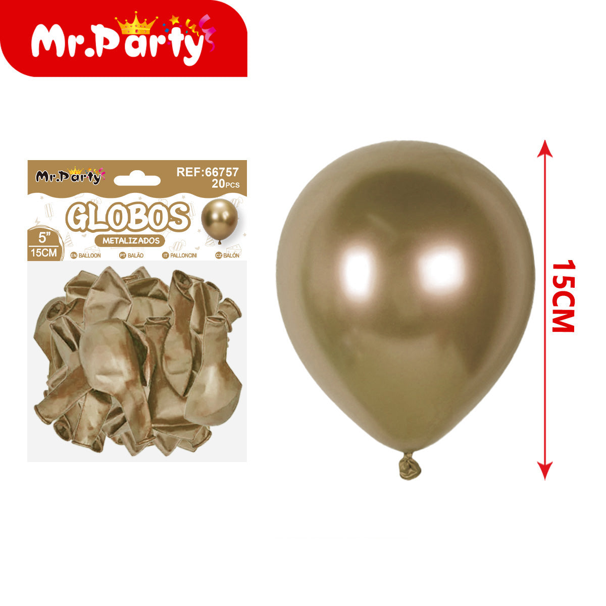 ✨ Globos de Látex Metalizados 5” (15 cm) | Con 20 globos | Mr. Party- 12pzas mayoreo