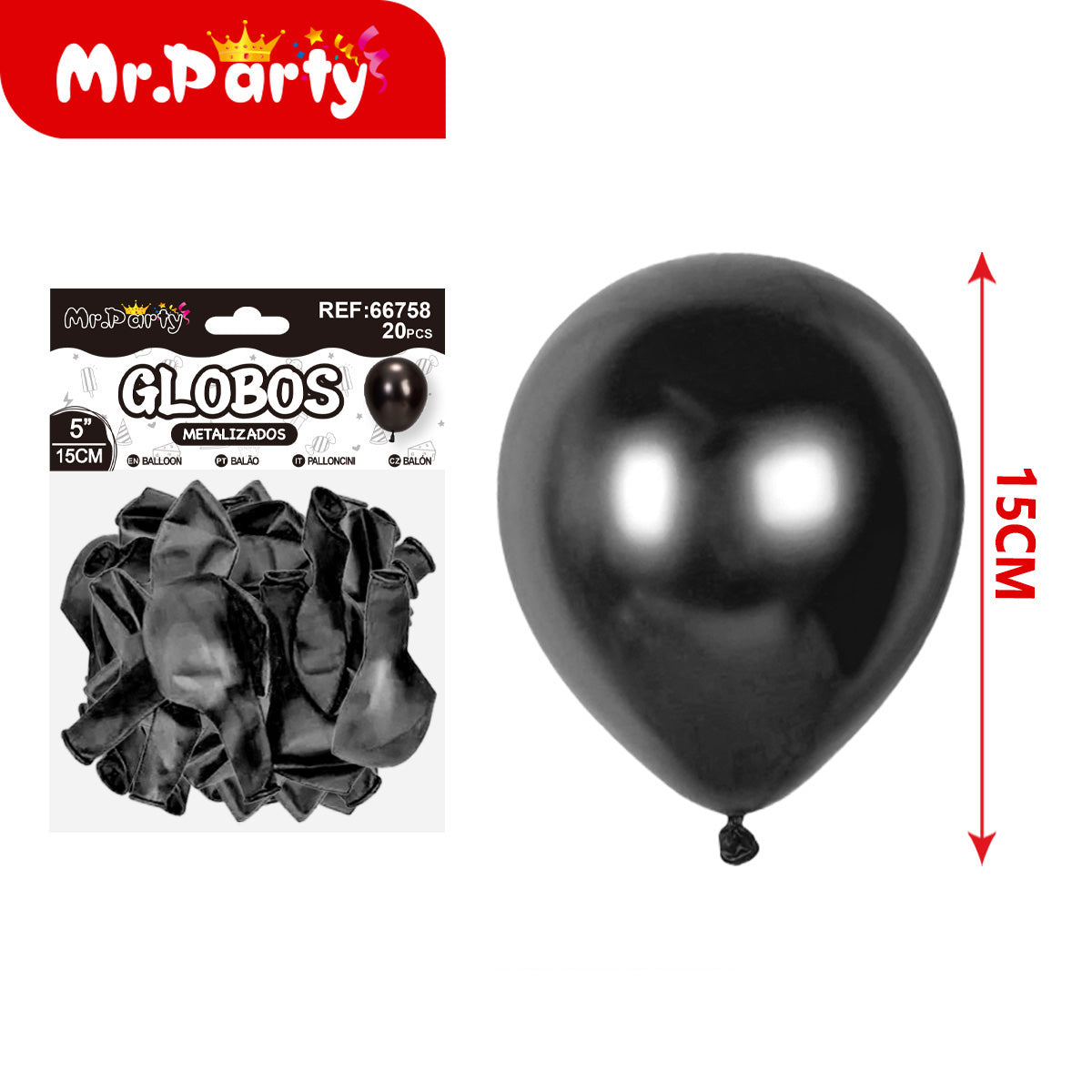 ✨ Globos de Látex Metalizados 5” (15 cm) | Con 20 globos | Mr. Party- 12pzas mayoreo