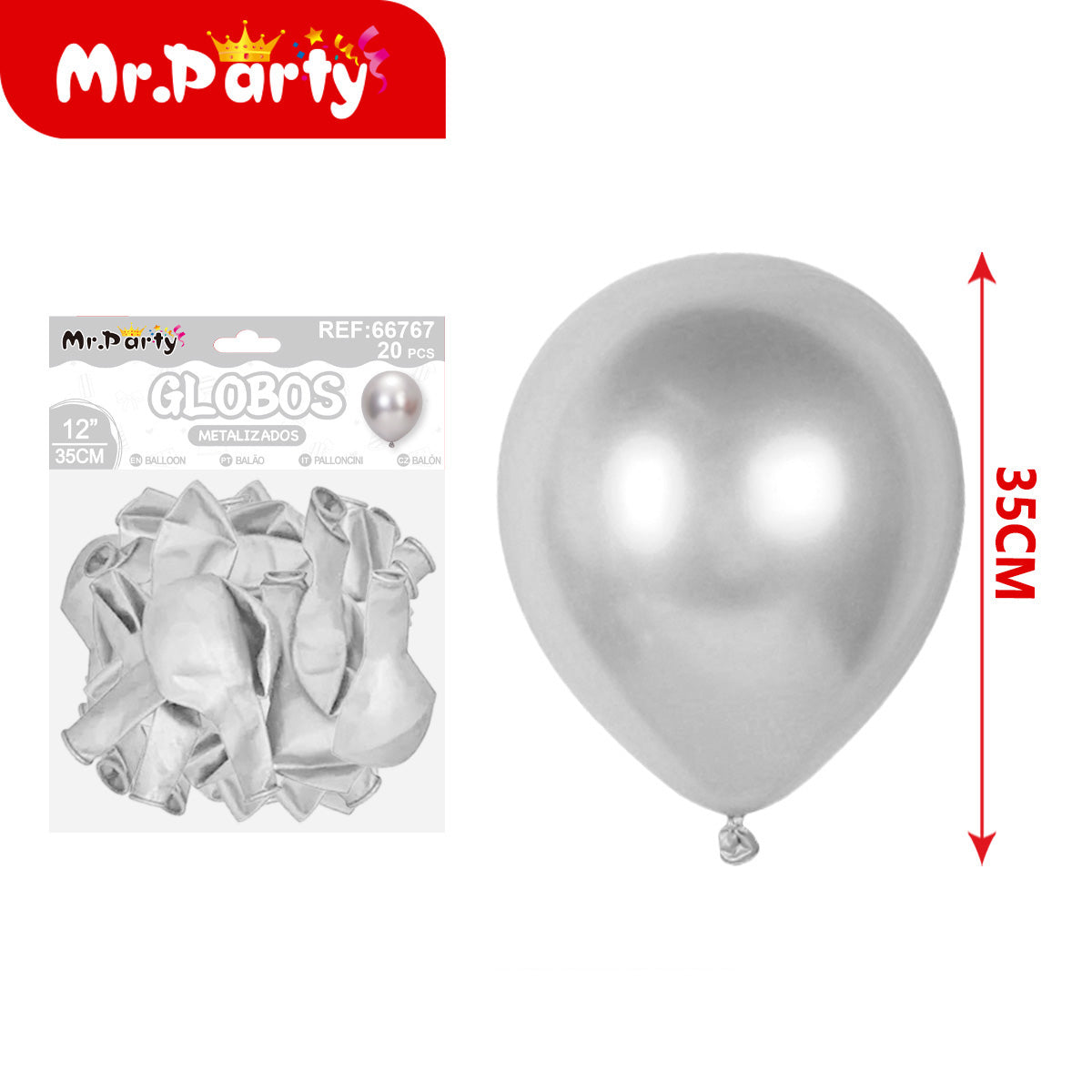 ✨ Globos de Látex Metalizados 12” (35 cm) | Con 20 Globos | Mr. Party - 12 pzas Mayoreo