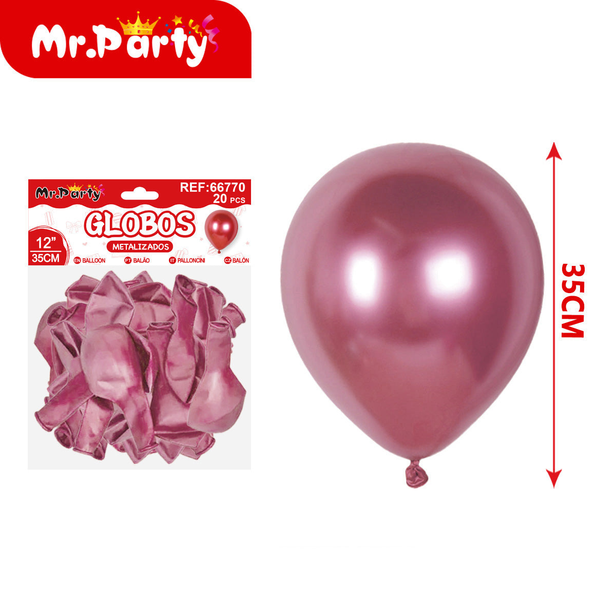 ✨ Globos de Látex Metalizados 12” (35 cm) | Con 20 Globos | Mr. Party