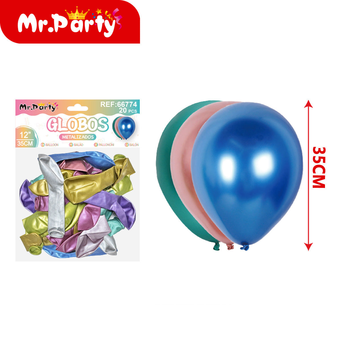 ✨ Globos de Látex Metalizados 12” (35 cm) | Con 20 Globos | Mr. Party