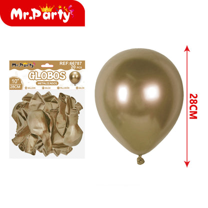 🎈✨ Globos Metalizados 10” (28cm) Mr. Party | Látex con 20 pzas