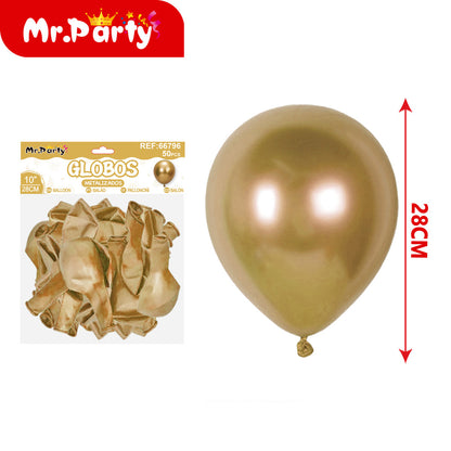 🎈✨ Globos Metalizados 10” (28cm) Mr. Party | Látex con 20 pzas