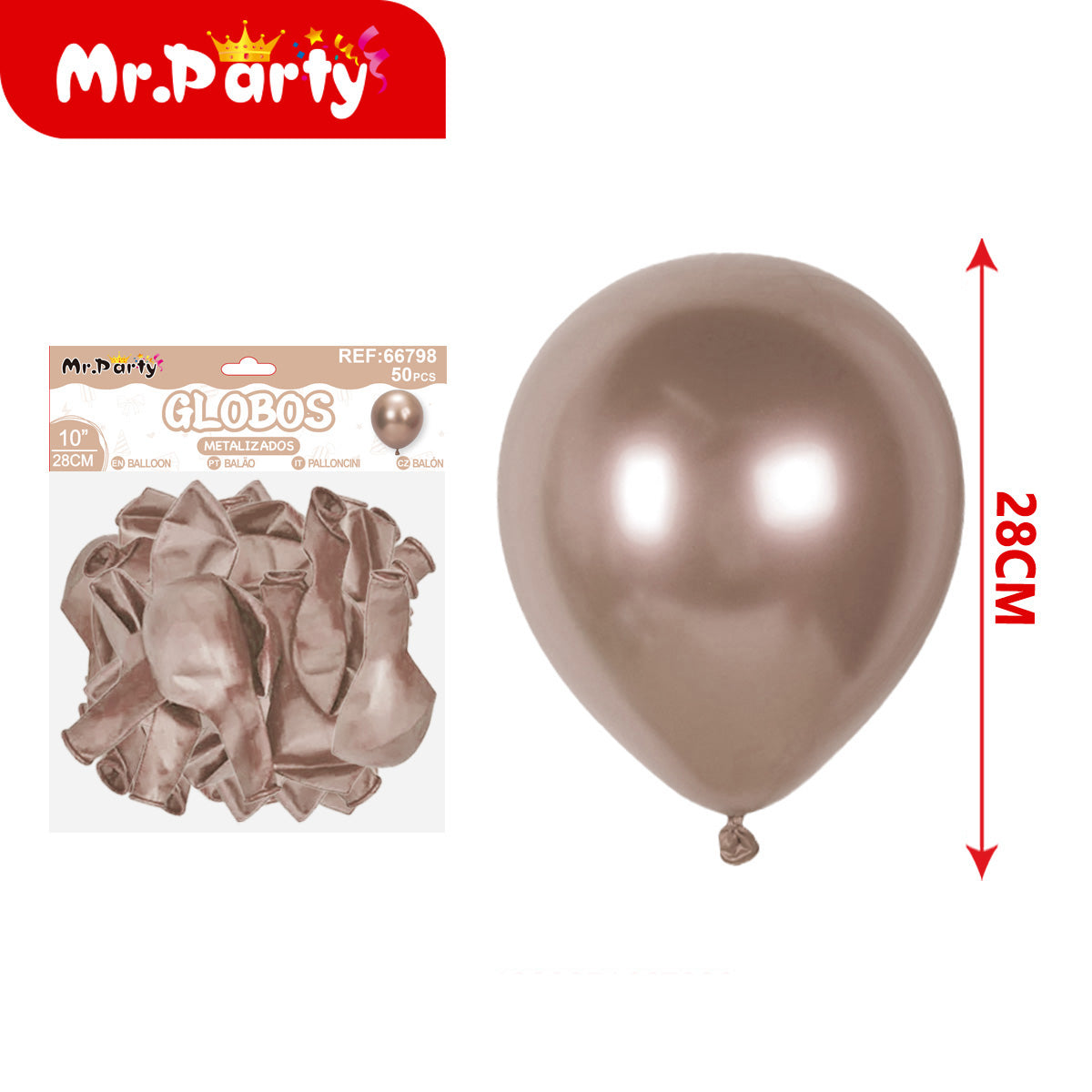 🎈✨ Globos Metalizados 10” (28cm) Mr. Party | Látex Cromado Brillante para Decoración de Fiestas- Mayoreo 12 pzas