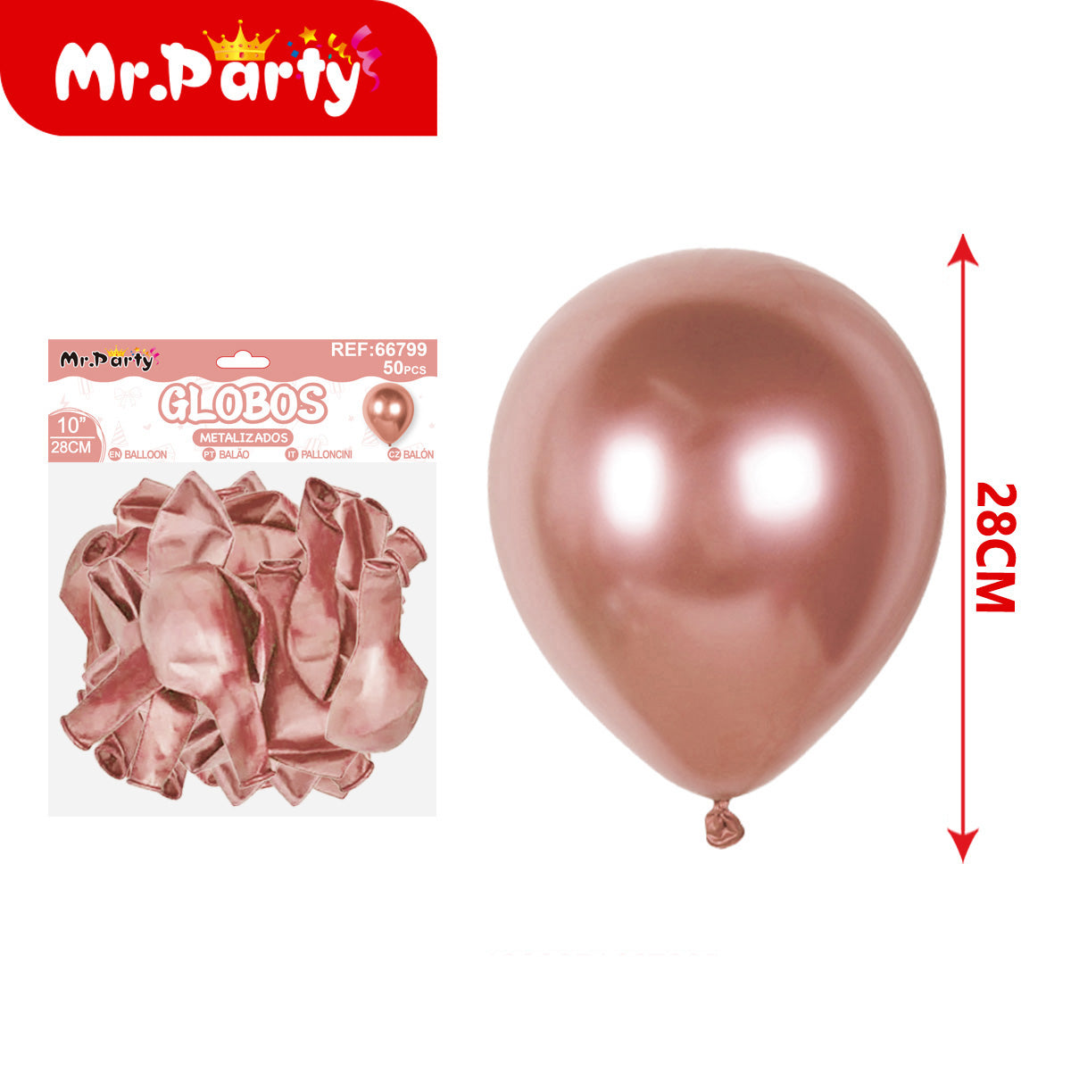🎈✨ Globos Metalizados 10” (28cm) Mr. Party | Látex con 20 pzas