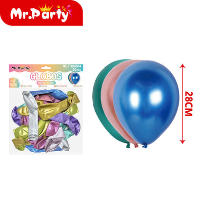 🎈✨ Globos Metalizados 10” (28cm) Mr. Party | Látex Cromado Brillante para Decoración de Fiestas- Mayoreo 12 pzas