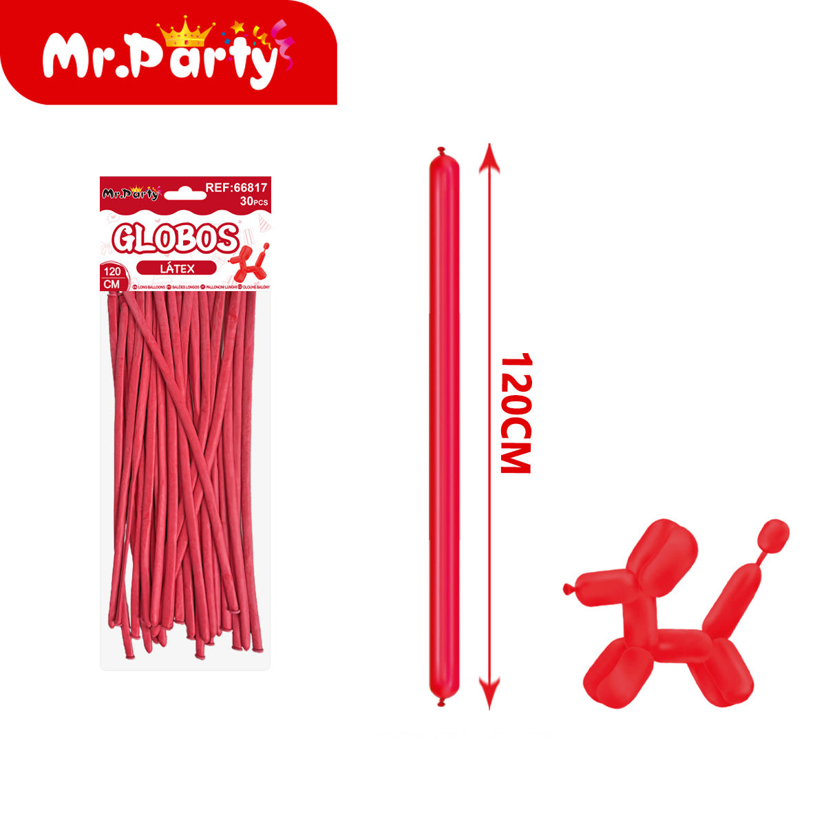 🎈 Globos Largos para Figuras 120 cm | Globos Salchicha de Látex (Paquete 30 pzas) | Mr. Party