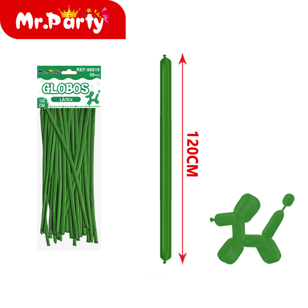 🎈 Globos Largos para Figuras 120 cm | Globos Salchicha de Látex (Paquete 30 pzas) | Mr. Party