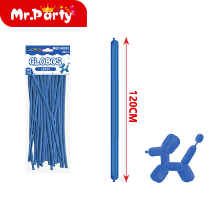 🎈 Globos Largos para Figuras 120 cm | Globos Salchicha de Látex (Paquete 30 pzas) | Mr. Party- Mayoreo 12pzas