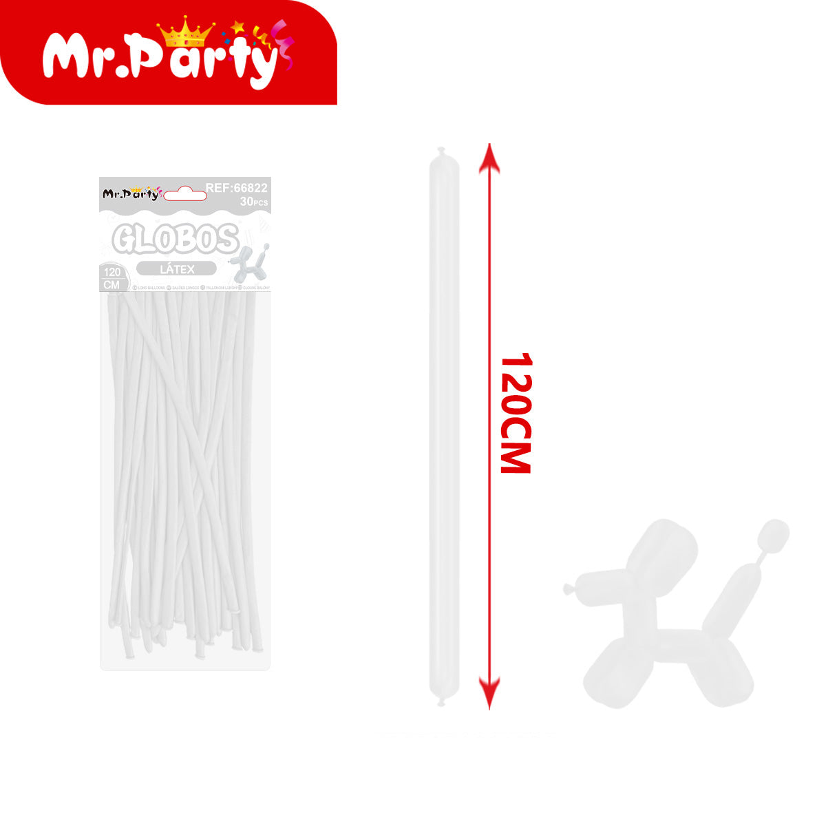 🎈 Globos Largos para Figuras 120 cm | Globos Salchicha de Látex (Paquete 30 pzas) | Mr. Party