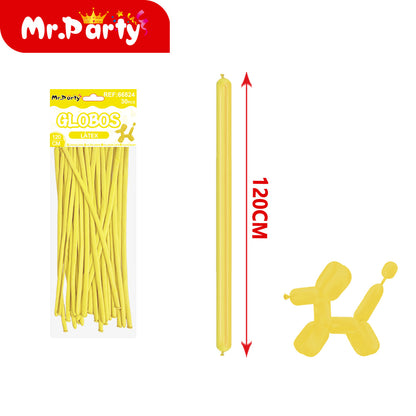 🎈 Globos Largos para Figuras 120 cm | Globos Salchicha de Látex (Paquete 30 pzas) | Mr. Party- Mayoreo 12pzas