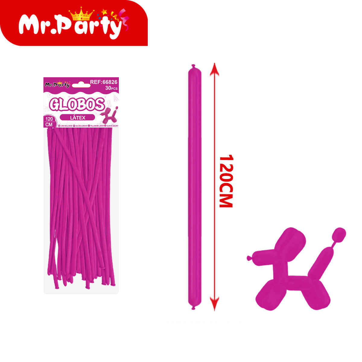 🎈 Globos Largos para Figuras 120 cm | Globos Salchicha de Látex (Paquete 30 pzas) | Mr. Party