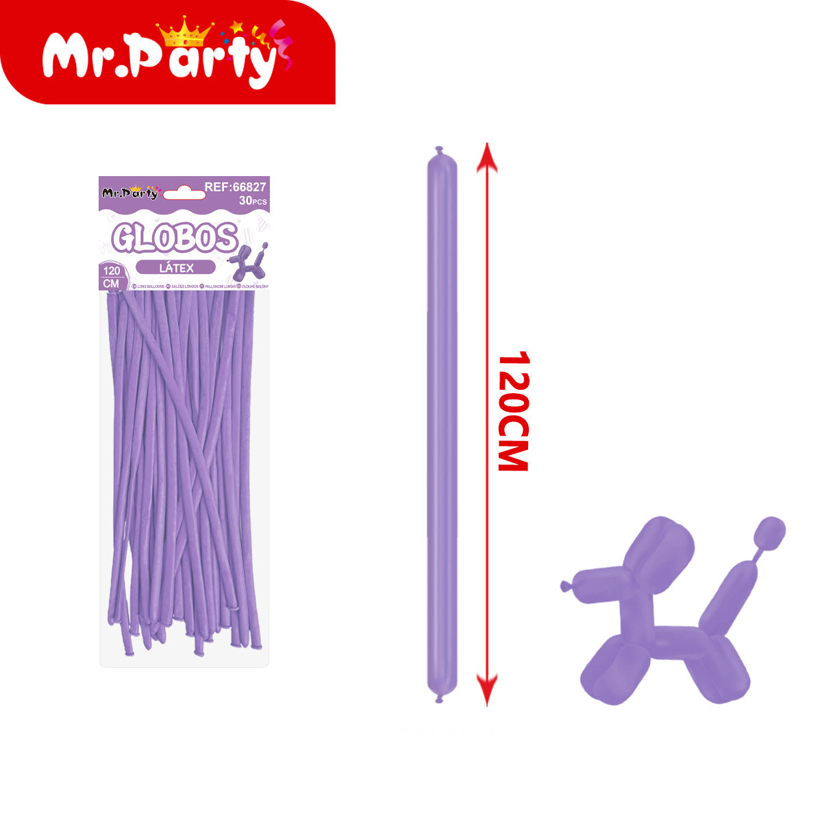 🎈 Globos Largos para Figuras 120 cm | Globos Salchicha de Látex (Paquete 30 pzas) | Mr. Party- Mayoreo 12pzas