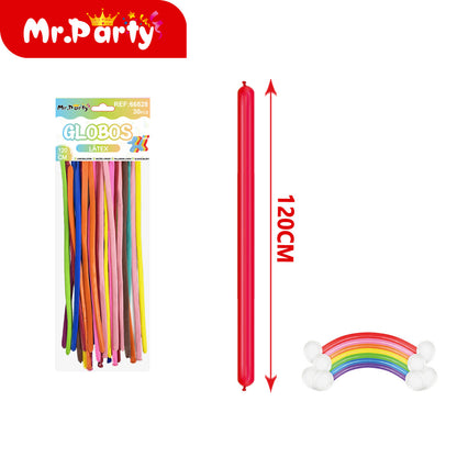 🎈 Globos Largos para Figuras 120 cm | Globos Salchicha de Látex (Paquete 30 pzas) | Mr. Party- Mayoreo 12pzas