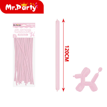🎈 Globos Largos para Figuras 120 cm | Globos Salchicha de Látex Colores Pastel (Paquete 30 pzas) | Mr. Party- Mayoreo 12 pzas