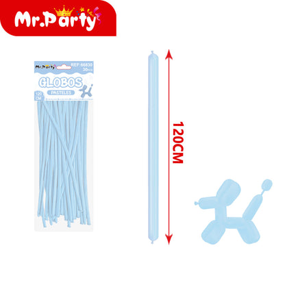 🎈 Globos Largos para Figuras 120 cm | Globos Salchicha de Látex Colores Pastel (Paquete 30 pzas) | Mr. Party- Mayoreo 12 pzas