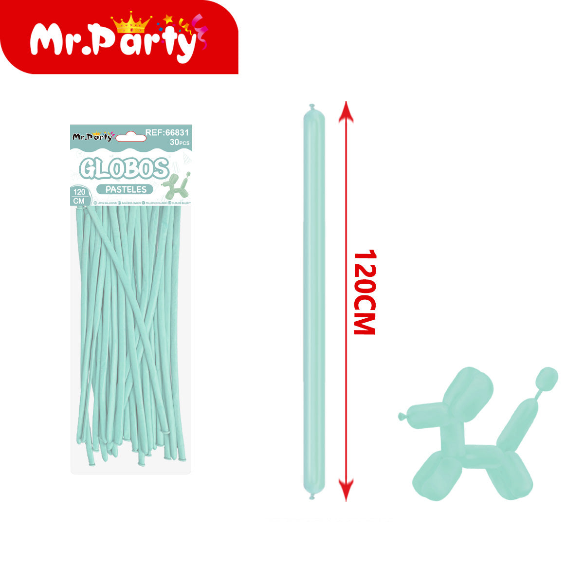 🎈 Globos Largos para Figuras 120 cm | Globos Salchicha de Látex Colores Pastel (Paquete 30 pzas) | Mr. Party- Mayoreo 12 pzas