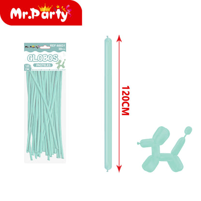 🎈 Globos Largos para Figuras 120 cm | Globos Salchicha de Látex Colores Pastel (Paquete 30 pzas) | Mr. Party- Mayoreo 12 pzas