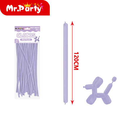 🎈 Globos Largos para Figuras 120 cm | Globos Salchicha de Látex Colores Pastel (Paquete 30 pzas) | Mr. Party- Mayoreo 12 pzas