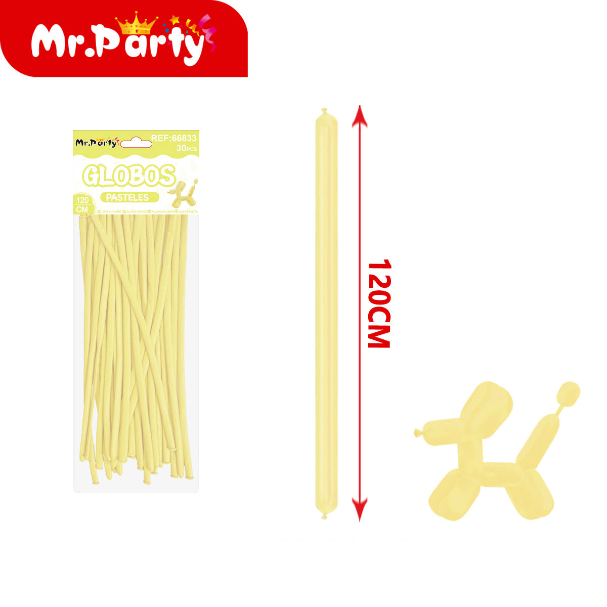 🎈 Globos Largos para Figuras 120 cm | Globos Salchicha de Látex Colores Pastel (Paquete 30 pzas) | Mr. Party- Mayoreo 12 pzas