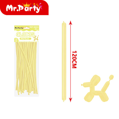 🎈 Globos Largos para Figuras 120 cm | Globos Salchicha de Látex Colores Pastel (Paquete 30 pzas) | Mr. Party- Mayoreo 12 pzas