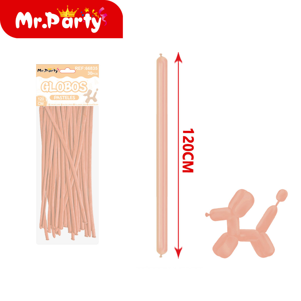 🎈 Globos Largos para Figuras 120 cm | Globos Salchicha de Látex Colores Pastel (Paquete 30 pzas) | Mr. Party- Mayoreo 12 pzas