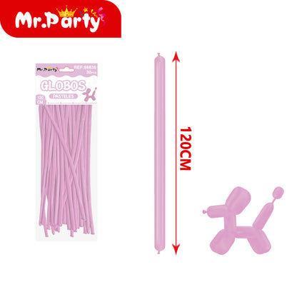🎈 Globos Largos para Figuras 120 cm | Globos Salchicha de Látex Colores Pastel (Paquete 30 pzas) | Mr. Party- Mayoreo 12 pzas