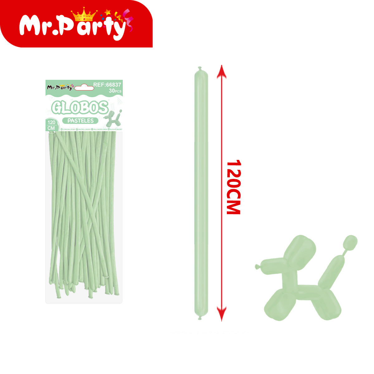 🎈 Globos Largos para Figuras 120 cm | Globos Salchicha de Látex Colores Pastel (Paquete 30 pzas) | Mr. Party- Mayoreo 12 pzas