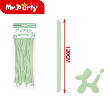 🎈 Globos Largos para Figuras 120 cm | Globos Salchicha de Látex Colores Pastel (Paquete 30 pzas) | Mr. Party- Mayoreo 12 pzas