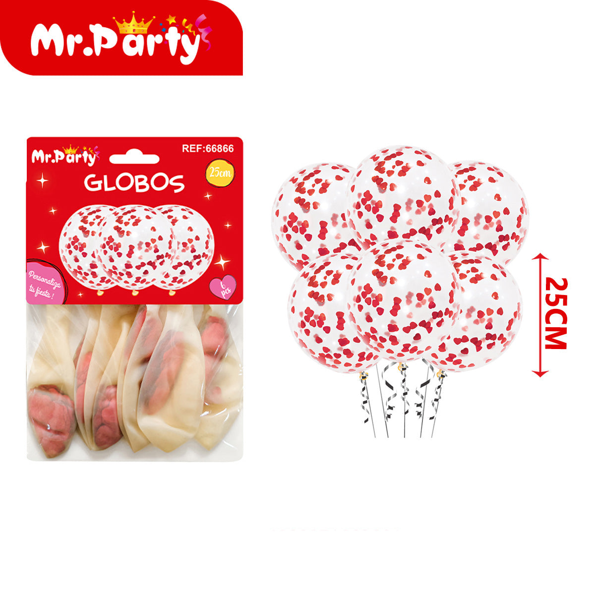 🎈 Globos Transparentes con Confeti de Corazón 25cm (Paquete 6 pzas) | Colores Variados | Mr. Party 💖
