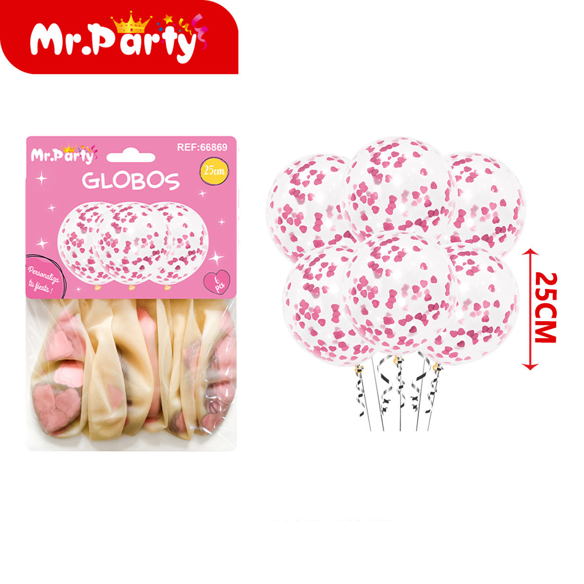 🎈 Globos Transparentes con Confeti de Corazón 25cm (Paquete 6 pzas) | Colores Variados | Mr. Party 💖