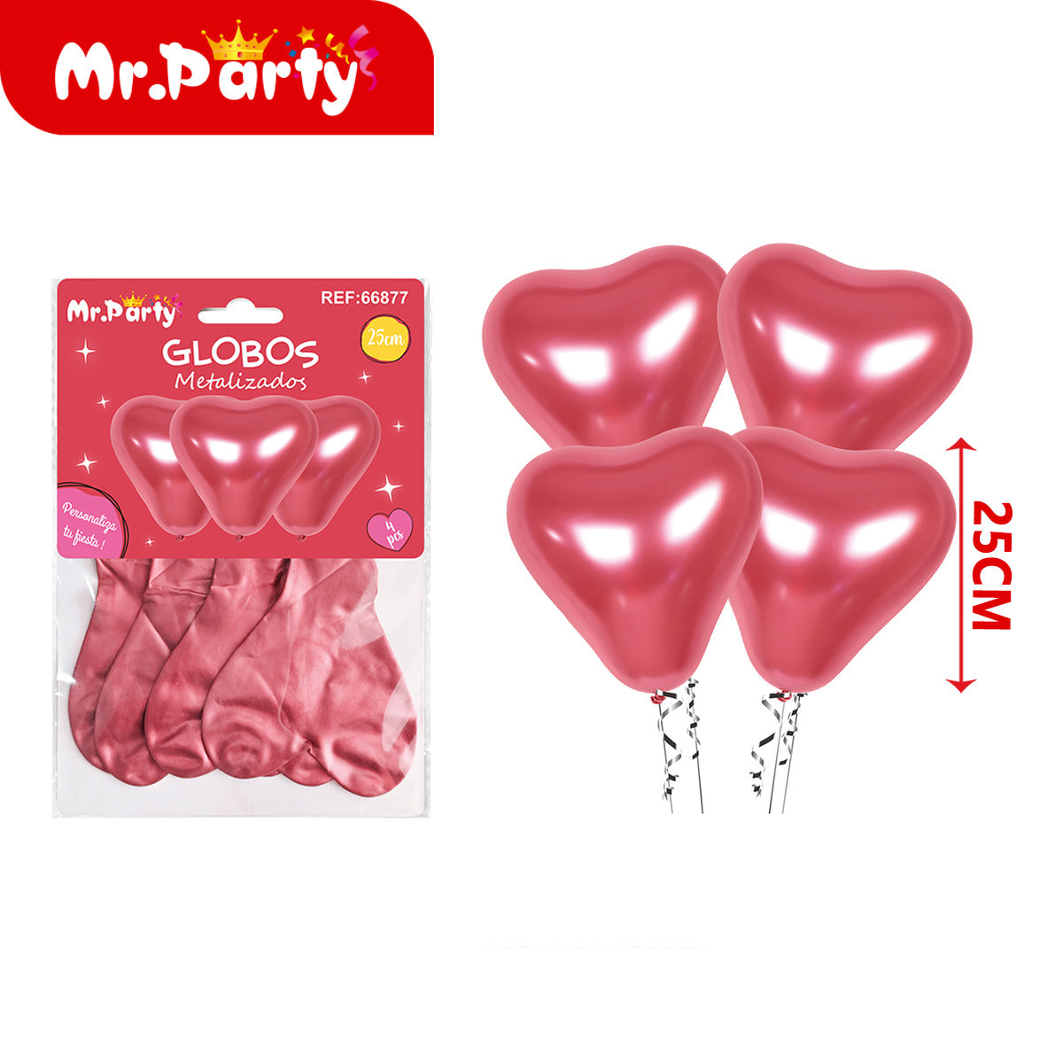 🎈 Globos Corazón 25cm Latex | Lisos y Metalizados | Colores Surtidos | Mr. Party 💖